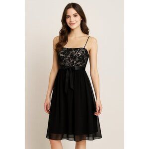VTG Jessica McClintock Black Lace Bodice Chiffon Dress Size 8 USA Y2K Romantic